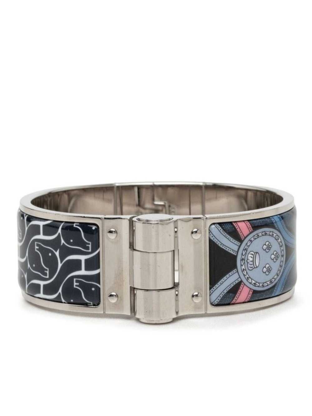 Hermes Charniere Bracelet Bangle Silver Multicolor Metal Enamel